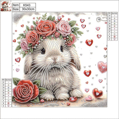 Diamond Painting - Partial Special Shaped - Rabbit wearing flowers (30*30CM)