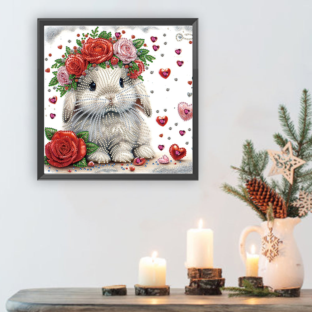 Diamond Painting - Partial Special Shaped - Rabbit wearing flowers (30*30CM)