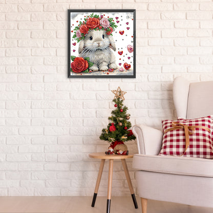 Diamond Painting - Partial Special Shaped - Rabbit wearing flowers (30*30CM)