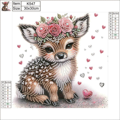 Diamond Painting - Partial Special Shaped - Deer with flowers (30*30CM)