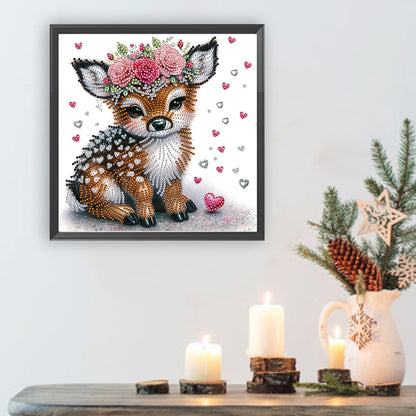 Diamond Painting - Partial Special Shaped - Deer with flowers (30*30CM)