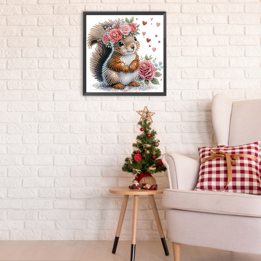 Diamond Painting - Partial Special Shaped - Flowered squirrel (30*30CM)