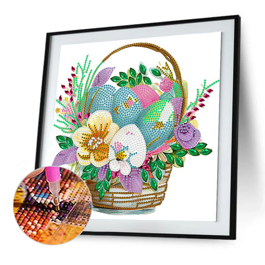 Diamond Painting - Partial Special Shaped - Basket bouquet with Easter eggs (30*30CM)