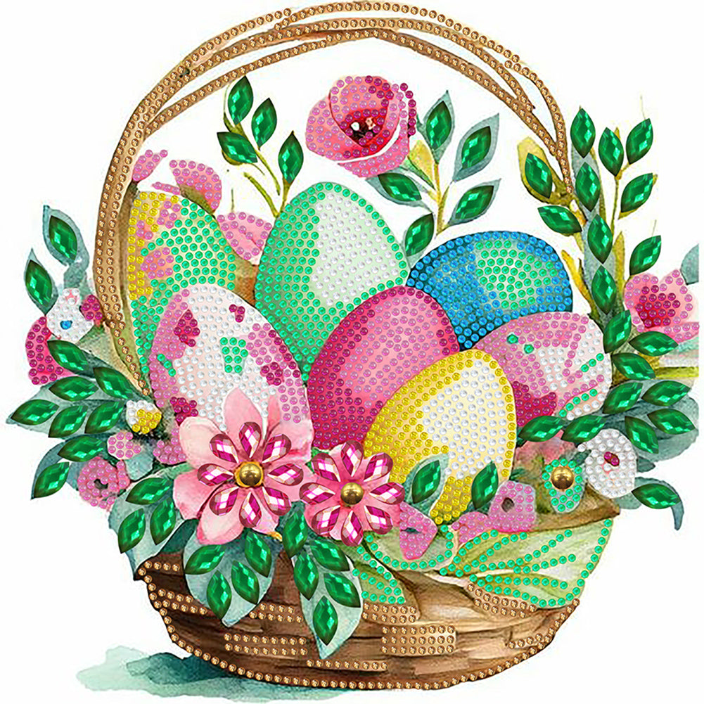 Diamond Painting - Partial Special Shaped - Basket bouquet with Easter eggs (30*30CM)