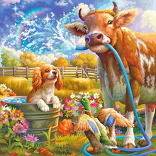 Load image into Gallery viewer, Diamond Painting - Full Round - Garden Cow Puppy Duck (30*30CM)

