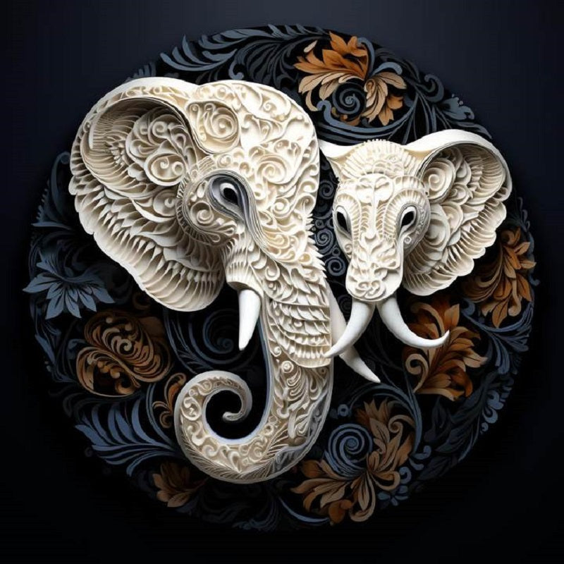 Diamond Painting - Full Round - white elephant relief (30*30CM)