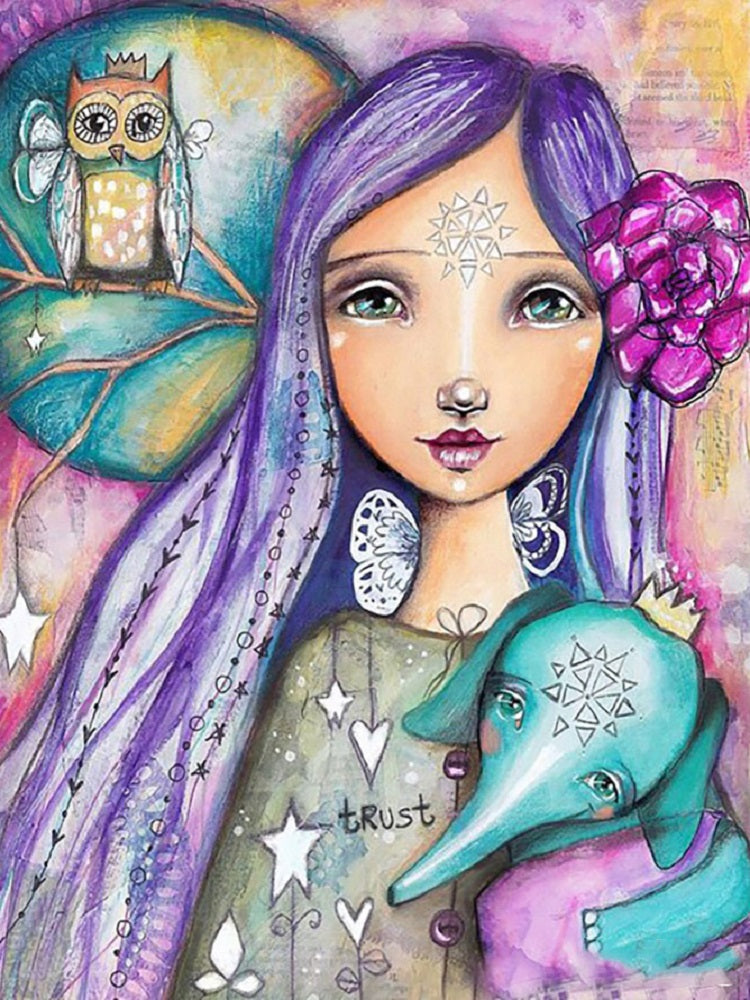 Diamond Painting - Full Round - Purple hair girl (40*50CM)