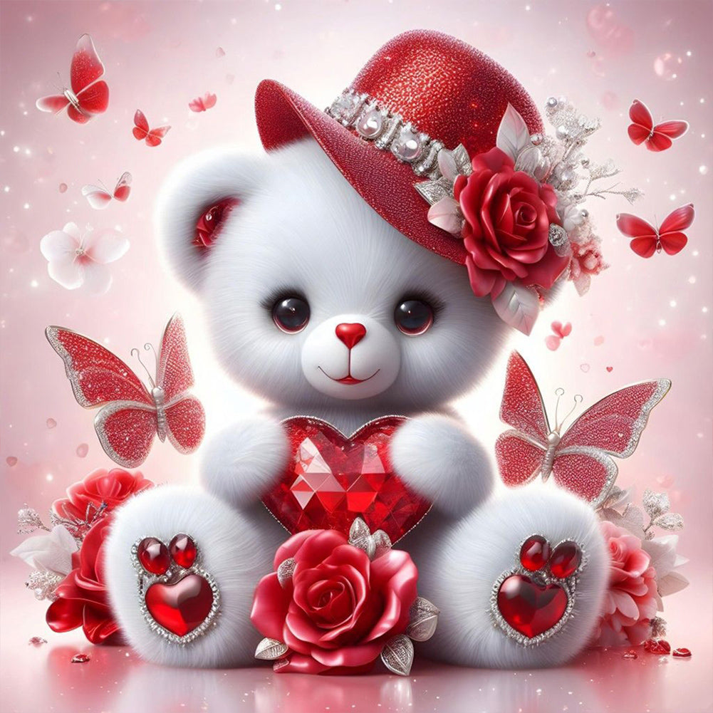Diamond Painting - Full Round - love rose little white bear (30*30CM)