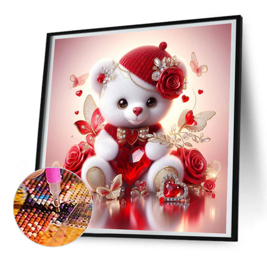 Diamond Painting - Full Round - love rose little white bear (30*30CM)