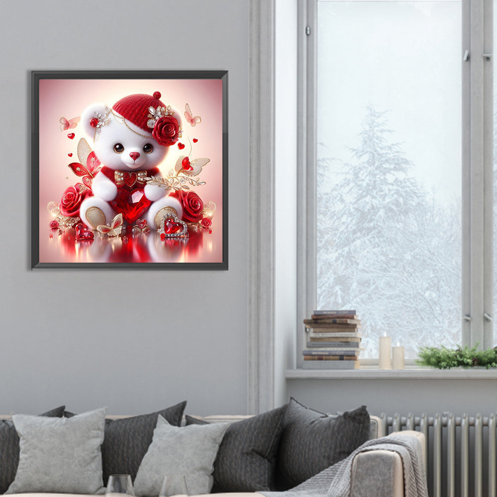 Diamond Painting - Full Round - love rose little white bear (30*30CM)