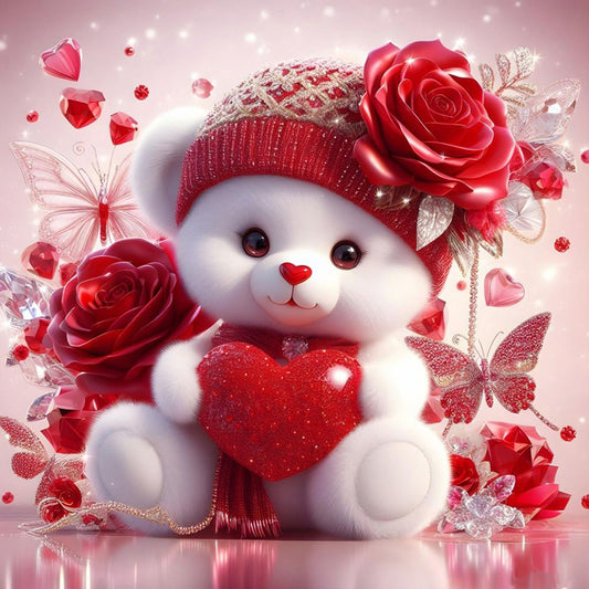 Diamond Painting - Full Round - love rose little white bear (30*30CM)