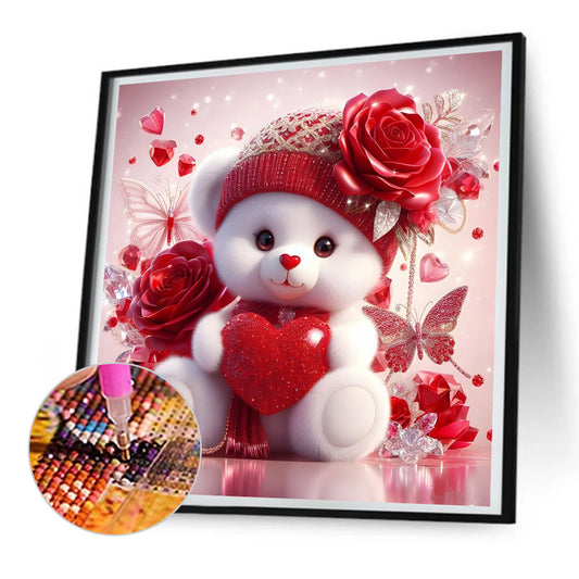 Diamond Painting - Full Round - love rose little white bear (30*30CM)