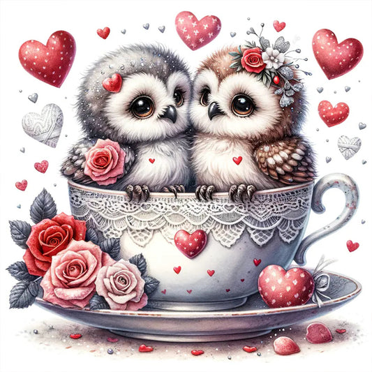 Diamond Painting - Full Round - love flower owl (30*30CM)
