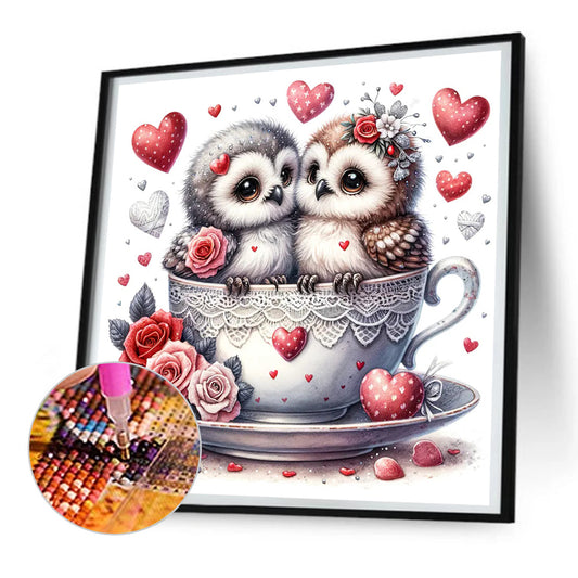 Diamond Painting - Full Round - love flower owl (30*30CM)