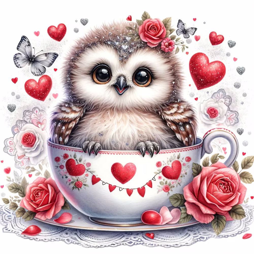 Diamond Painting - Full Round - love flower owl (30*30CM)