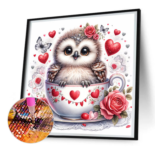 Diamond Painting - Full Round - love flower owl (30*30CM)