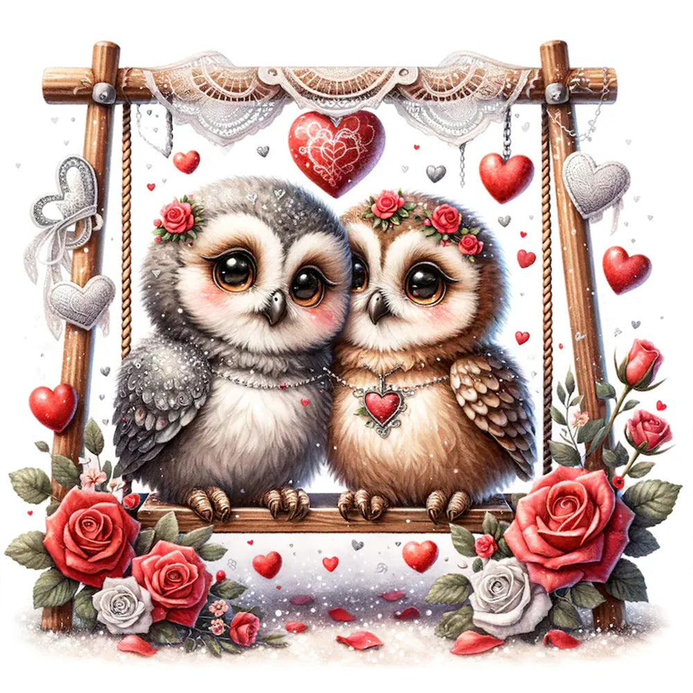 Diamond Painting - Full Round - love flower owl (30*30CM)
