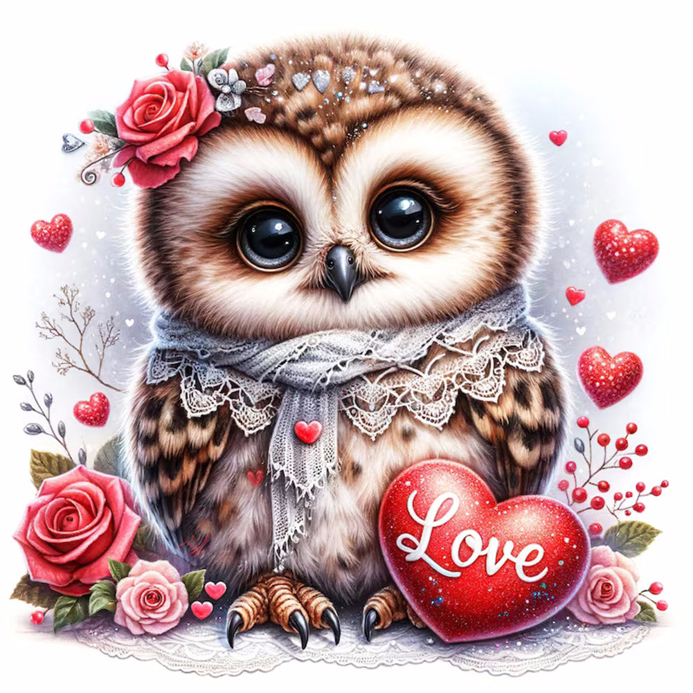 Diamond Painting - Full Round - love flower owl (30*30CM)