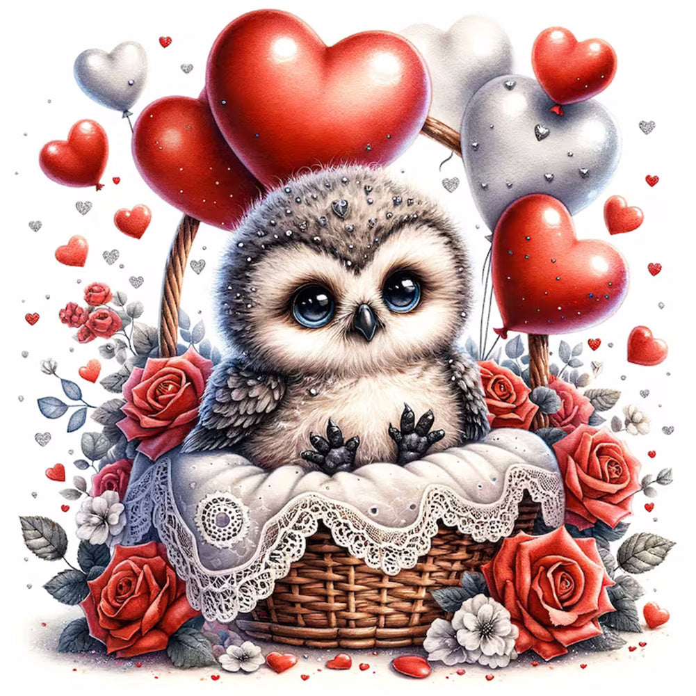 Diamond Painting - Full Round - love flower owl (30*30CM)