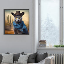 Load image into Gallery viewer, Diamond Painting - Full Round - Desert cool denim blue cat (30*30CM)

