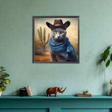 Load image into Gallery viewer, Diamond Painting - Full Round - Desert cool denim blue cat (30*30CM)
