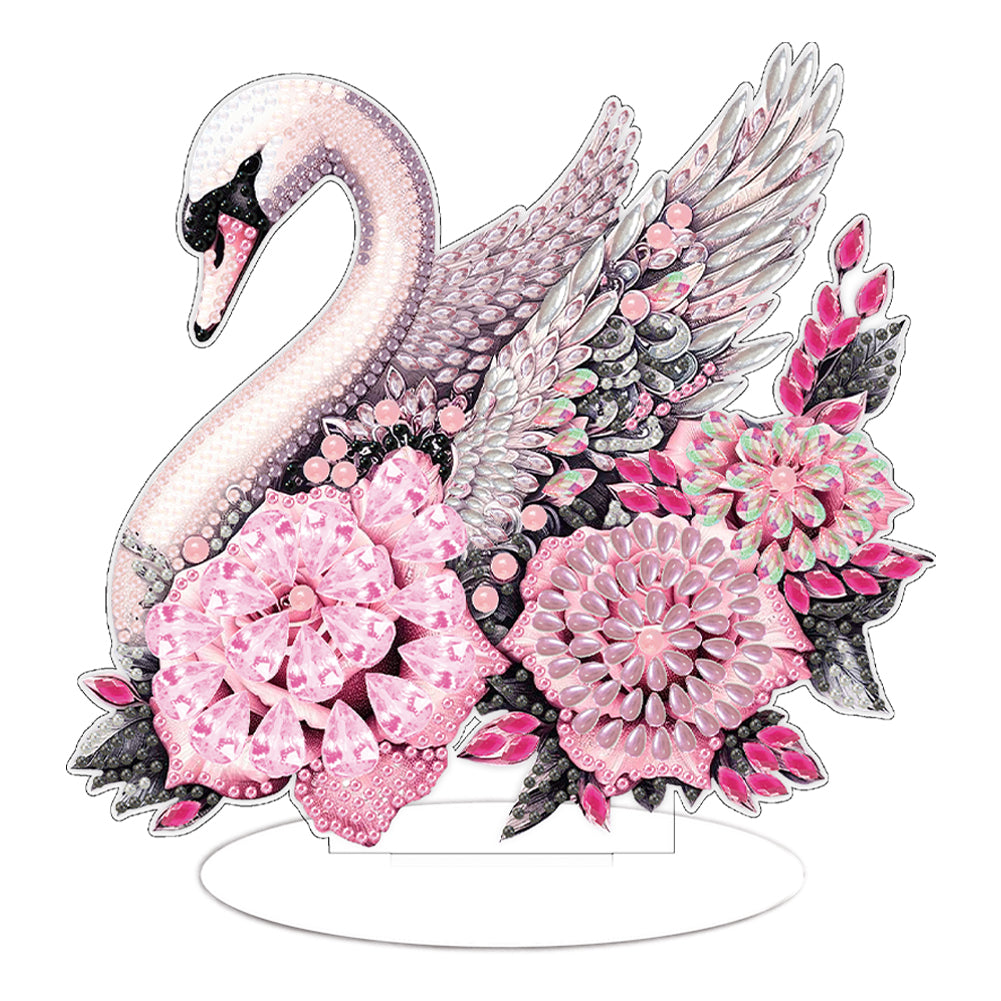 Round Diamond Painting Desktop Decoration for Home Office Decor (White Swan)