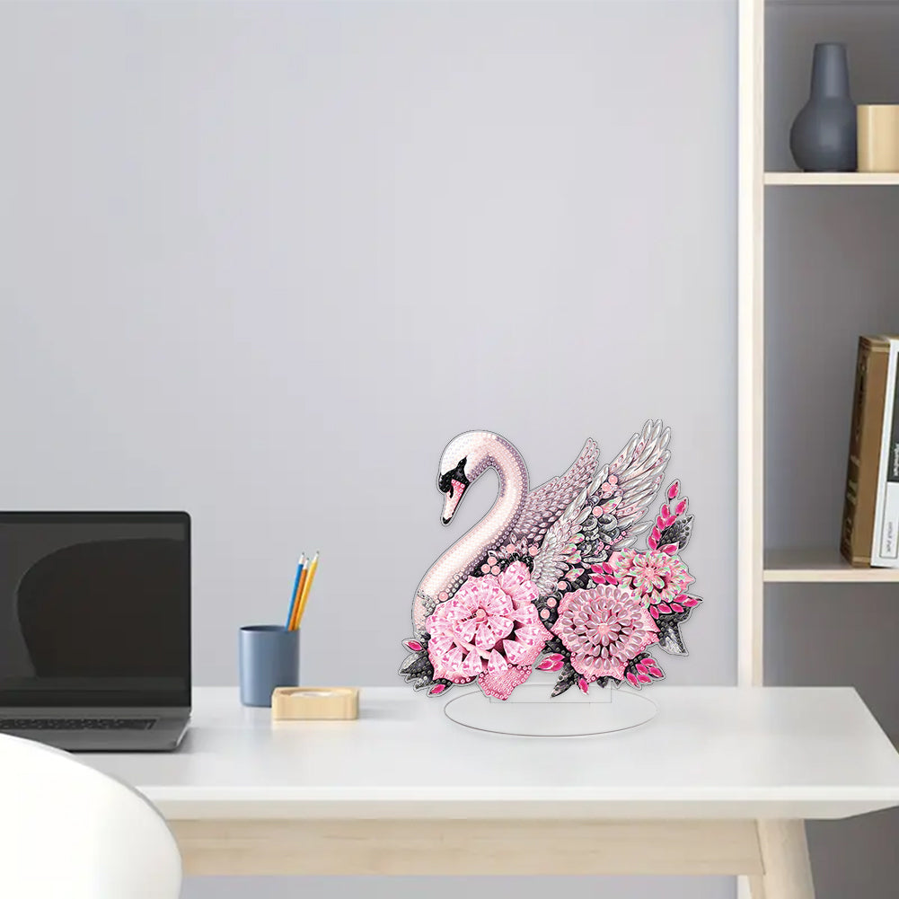 Round Diamond Painting Desktop Decoration for Home Office Decor (White Swan)
