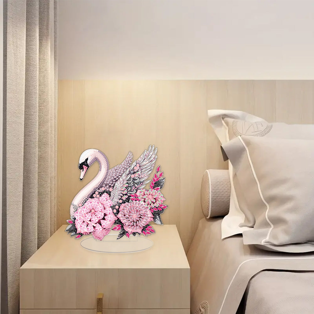 Round Diamond Painting Desktop Decoration for Home Office Decor (White Swan)