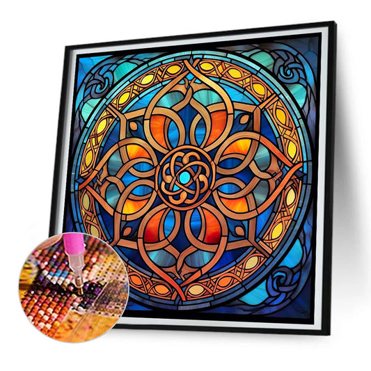 Diamond Painting - Full Round - glass art mandala flowers (30*30CM)
