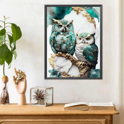 Diamond Painting - Full Round - blue and white owl (30*40CM)