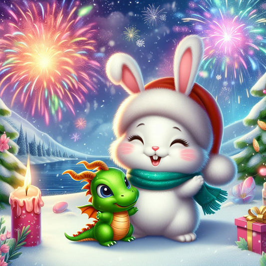 Diamond Painting - Full Round - Dragon and Rabbit (30*30CM)