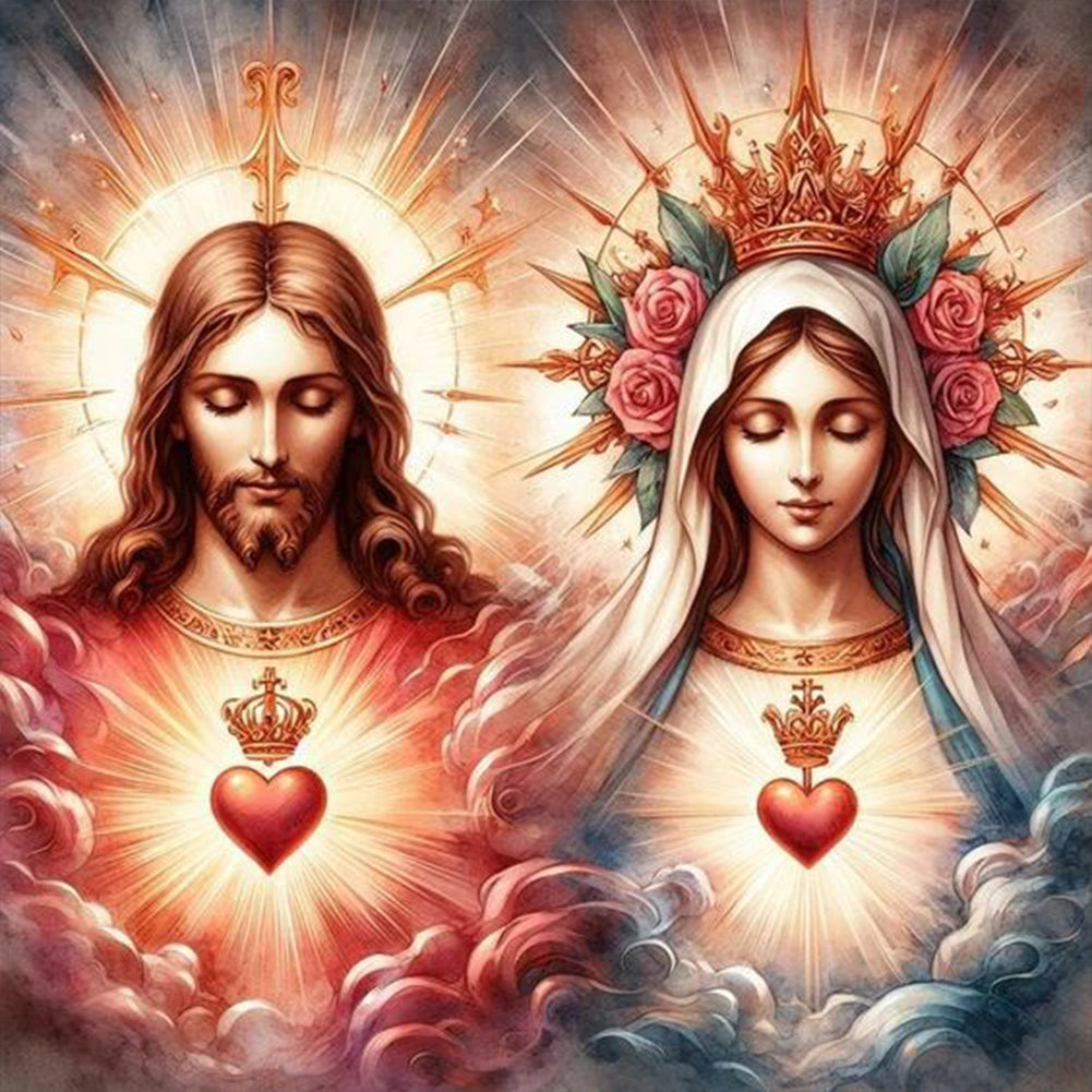 Diamond Painting - Full Round - Jesus and the Virgin (30*30CM)