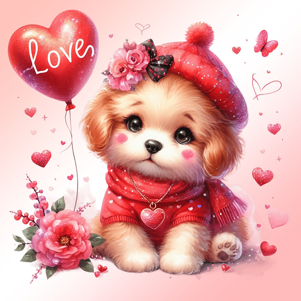 Diamond Painting - Full Round - love rose dog (30*30CM)