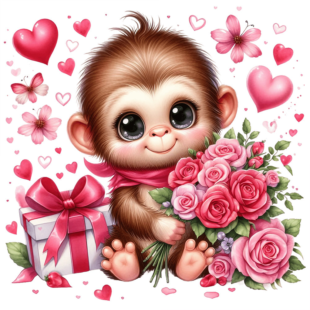 Diamond Painting - Full Round - love rose monkey (30*30CM)