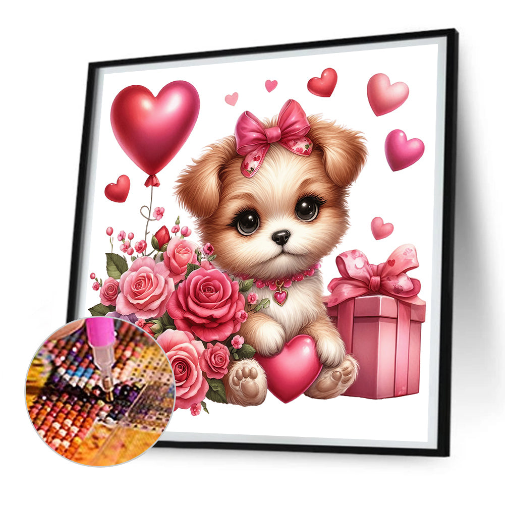 Diamond Painting - Full Round - love rose puppy (30*30CM)
