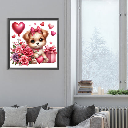 Diamond Painting - Full Round - love rose puppy (30*30CM)