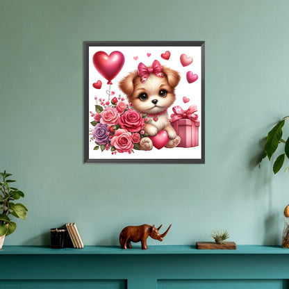 Diamond Painting - Full Round - love rose puppy (30*30CM)