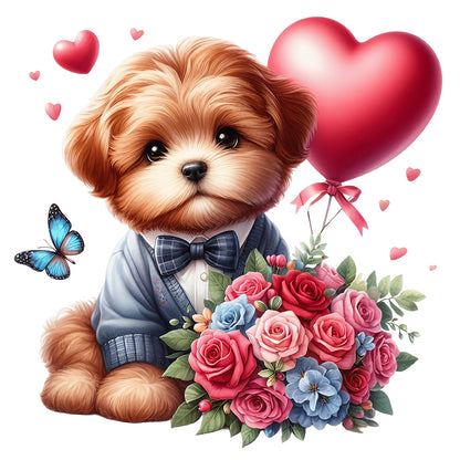 Diamond Painting - Full Round - Love rose suit dog (30*30CM)