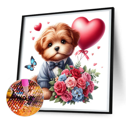Diamond Painting - Full Round - Love rose suit dog (30*30CM)