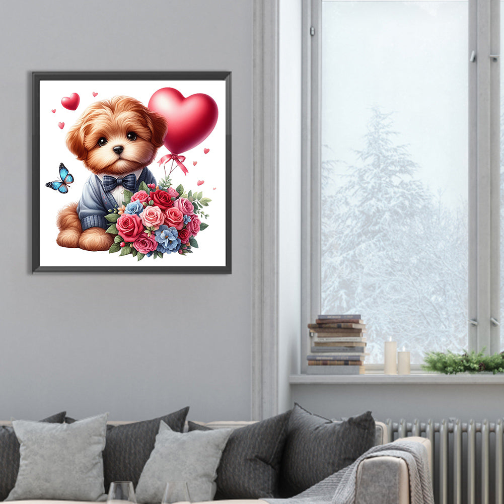 Diamond Painting - Full Round - Love rose suit dog (30*30CM)