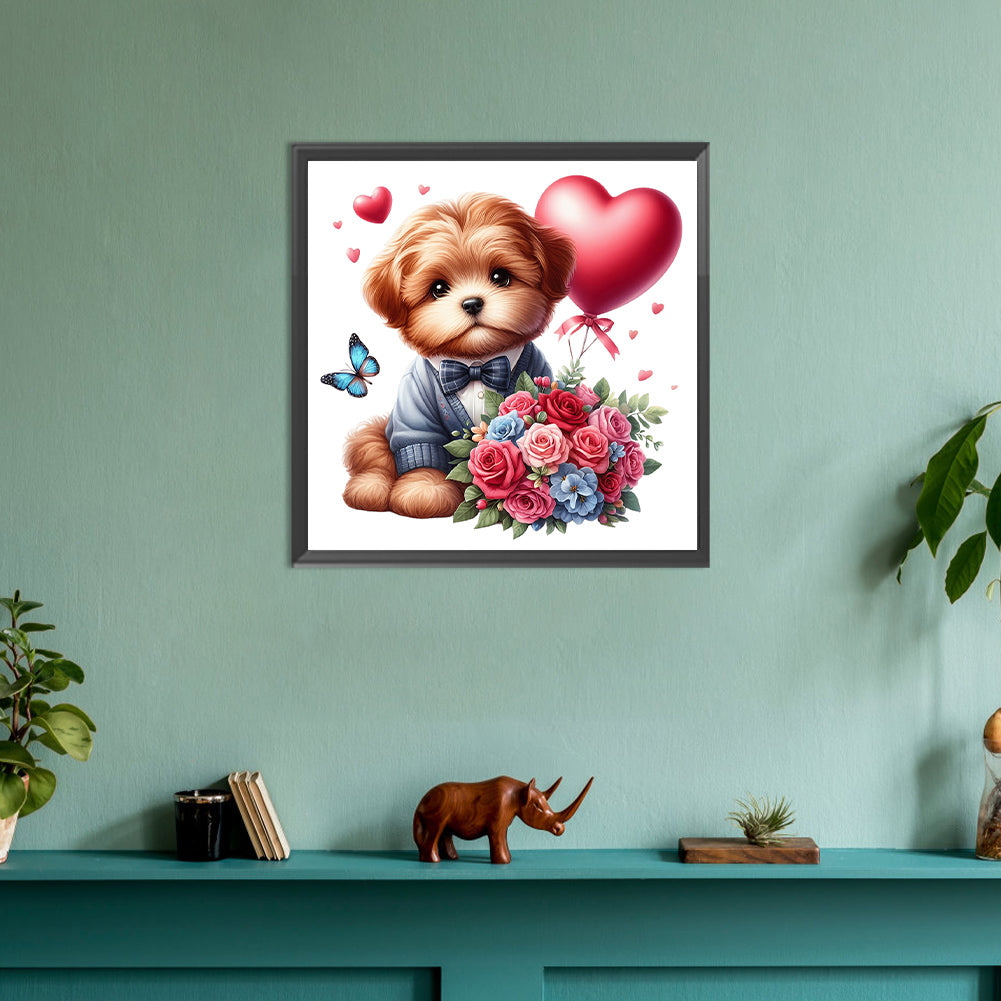 Diamond Painting - Full Round - Love rose suit dog (30*30CM)