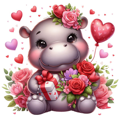Diamond Painting - Full Round - love rose hippopotamus (30*30CM)