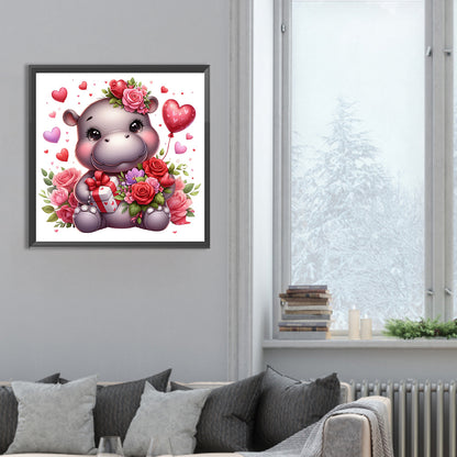 Diamond Painting - Full Round - love rose hippopotamus (30*30CM)