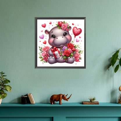 Diamond Painting - Full Round - love rose hippopotamus (30*30CM)