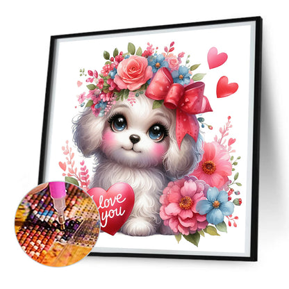 Diamond Painting - Full Round - love rose white dog (30*30CM)