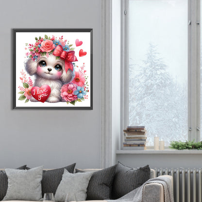 Diamond Painting - Full Round - love rose white dog (30*30CM)