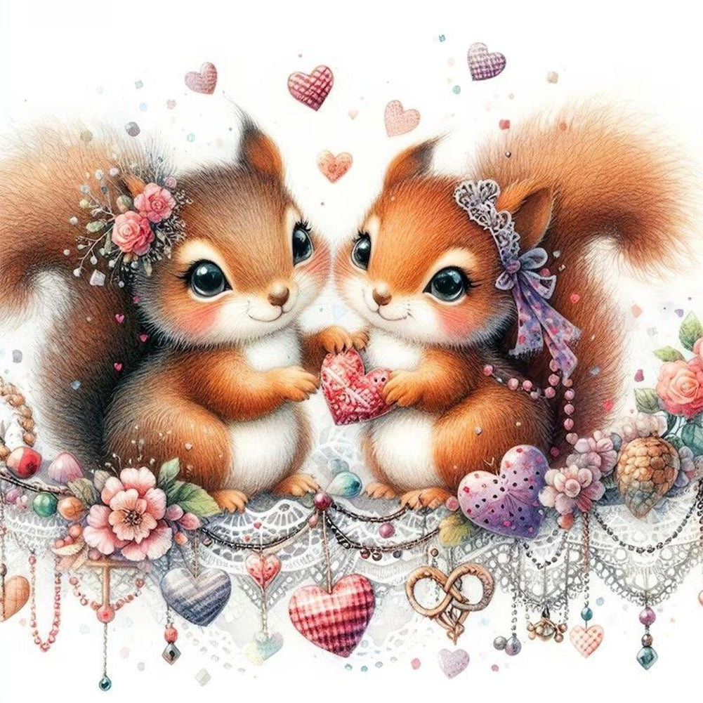 Diamond Painting - Full Round - love rose two squirrels (30*30CM)