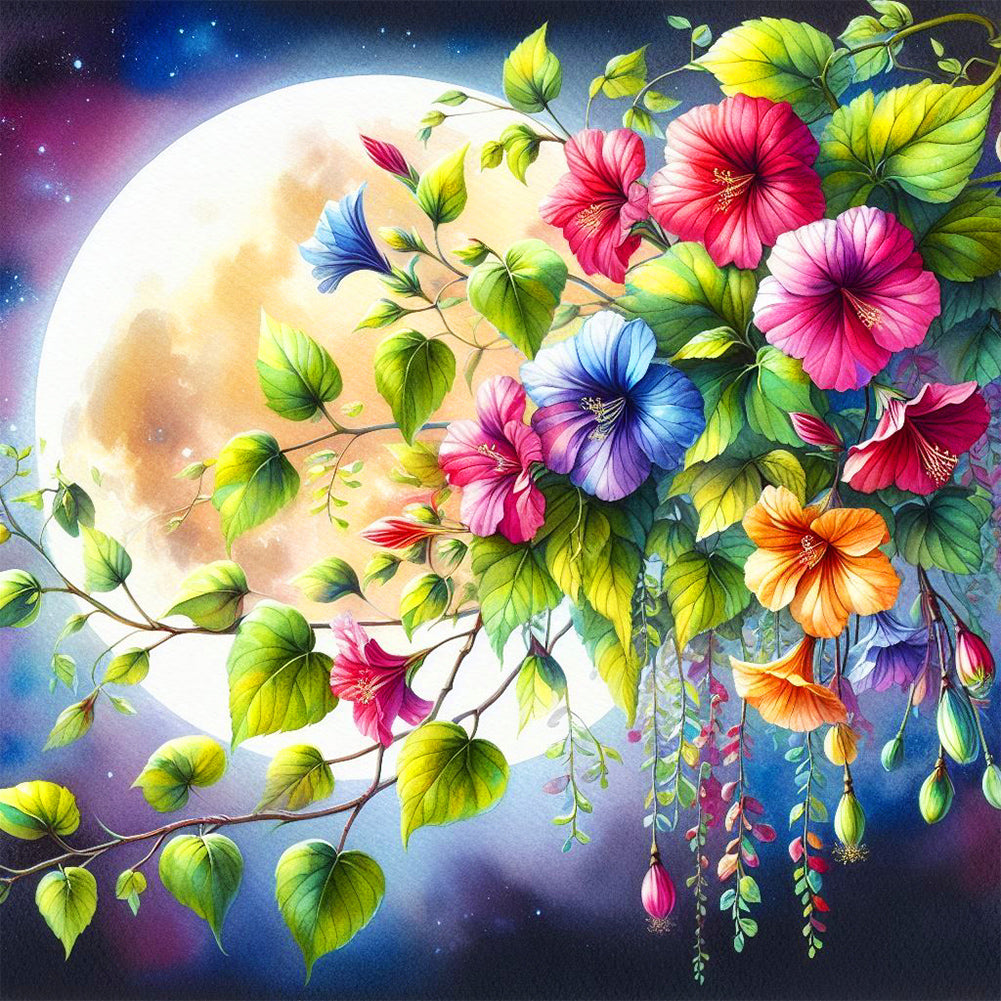 Diamond Painting - Full Round - Morning glory under the moon (30*30CM)