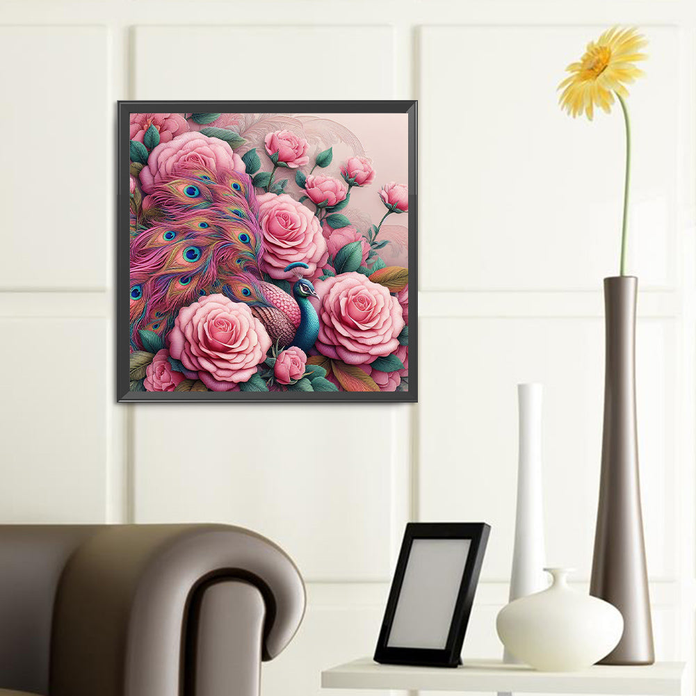 Diamond Painting - Full Round - Peacock in flowers (40*40CM)