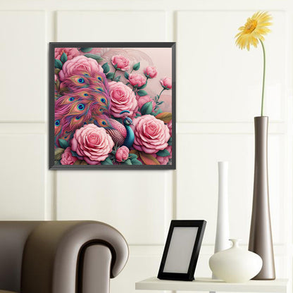 Diamond Painting - Full Round - Peacock in flowers (40*40CM)